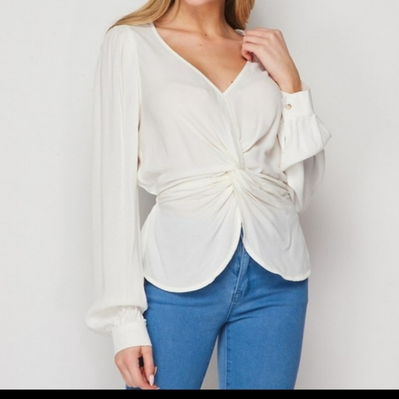 Long Sleeve V-neck Twust Front Top - Picture 3 of 8